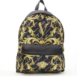 Versace Black Nylon Barocco Signature Print Zip Backpack